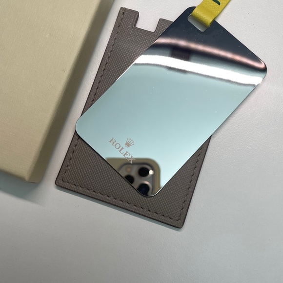 NEW in box ROLEX Hand Mirror in leather case grey yellow Limited Edition RARE - Picture 3 of 9